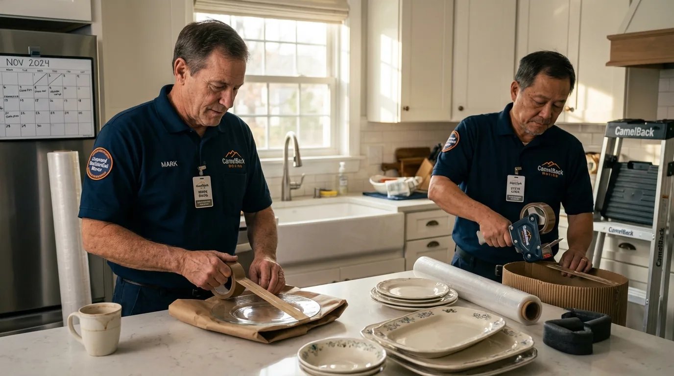 Professional crew packing kitchen dishware in Norco, CA